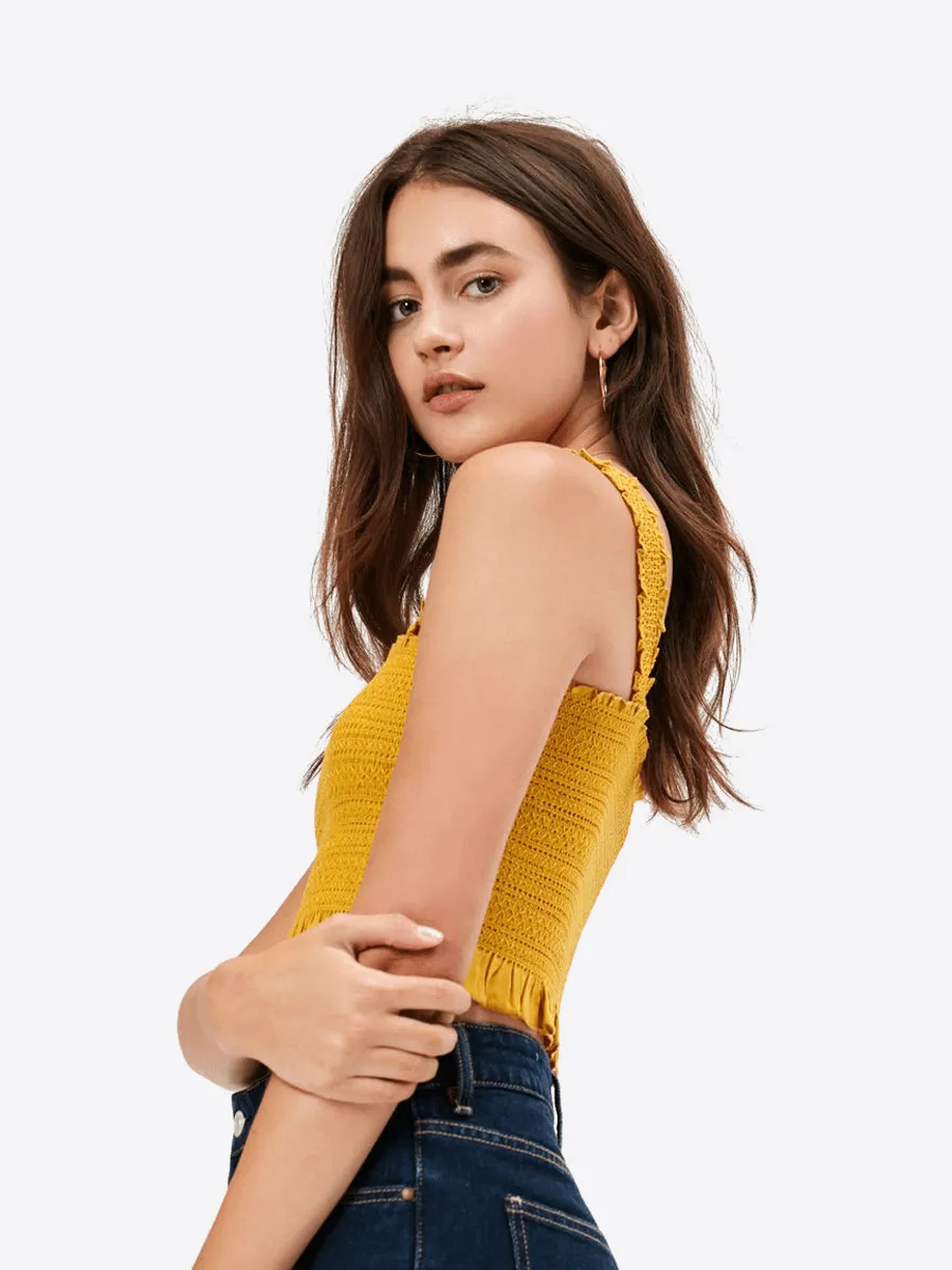 Cropped Y Back Smocked Tank Top-3