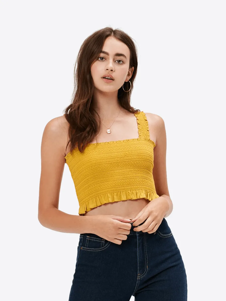 Cropped Y Back Smocked Tank Top-3