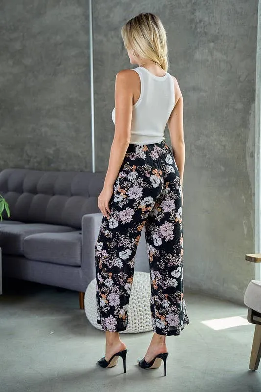 Doe and Rae - Wide Leg Pants With Elastic Waist Band - 8565P-1: L / Black