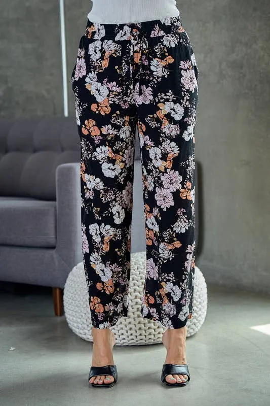 Doe and Rae - Wide Leg Pants With Elastic Waist Band - 8565P-1: L / Black