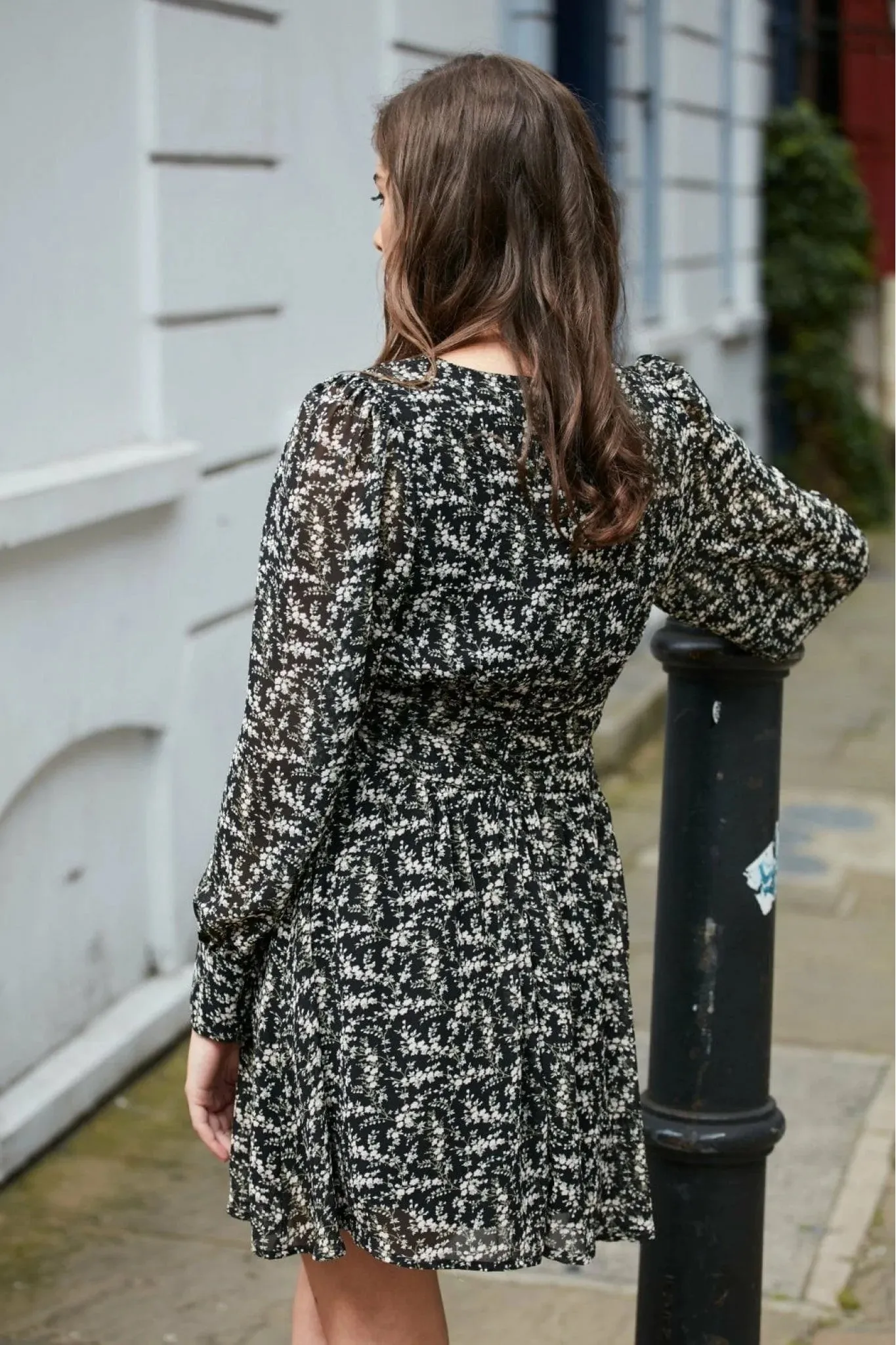 Double Second Black Floral Print Wrap Dress