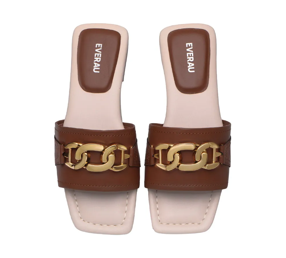 EVERAU Open Toe Leather Flat Sandals Women Chela