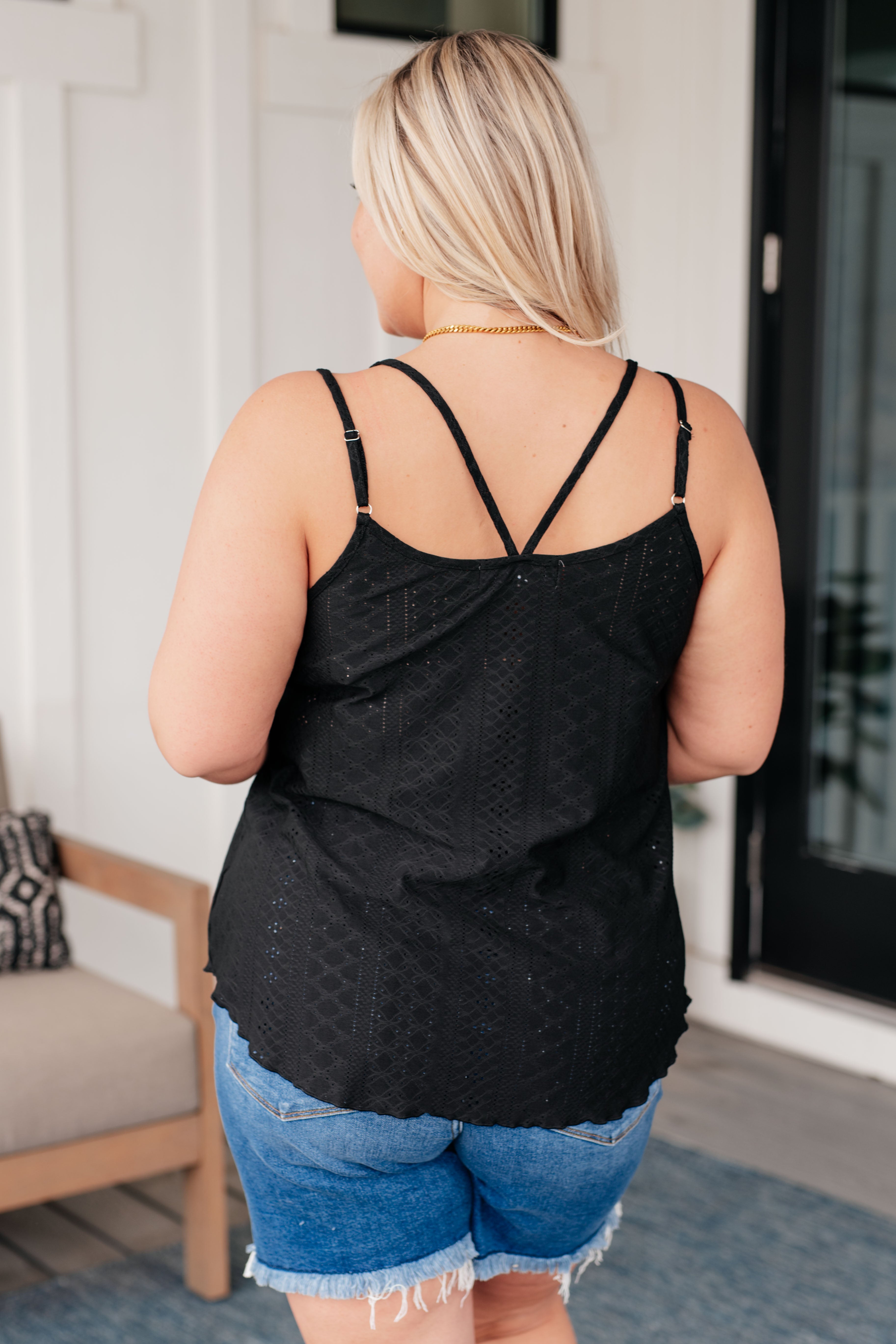 Eye on the Prize Eyelet Tank in Black