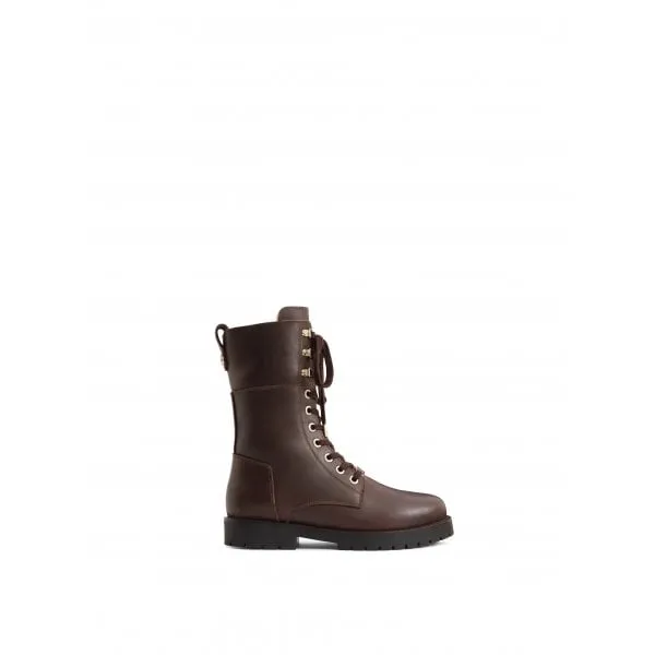 Fairfax & Favor Womens Anglesey Shearling Lined Combat Boot in Mahogany Leather