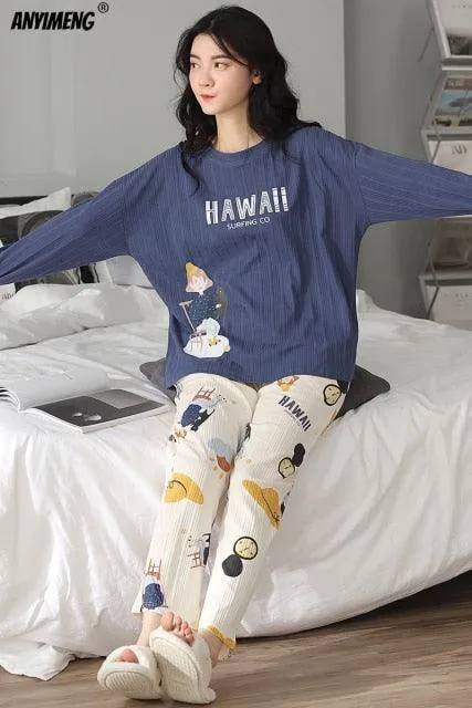 Fashion Pajamas Autumn Winter Homewear Long Pullover Lounge Wear