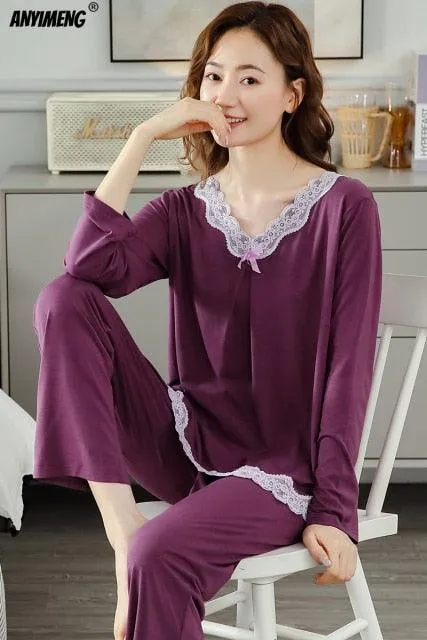 Fashion Pajamas Autumn Winter Homewear Long Pullover Lounge Wear