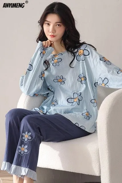 Fashion Pajamas Autumn Winter Homewear Long Pullover Lounge Wear