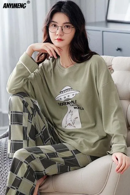 Fashion Pajamas Autumn Winter Homewear Long Pullover Lounge Wear