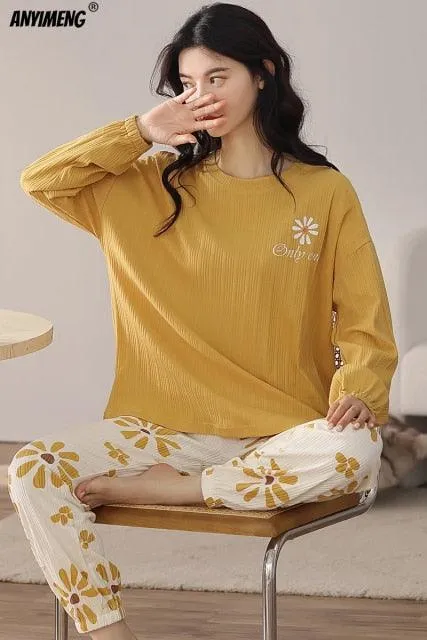 Fashion Pajamas Autumn Winter Homewear Long Pullover Lounge Wear