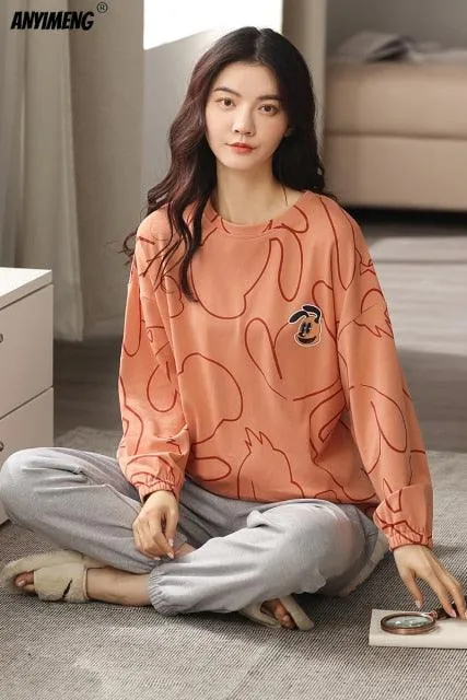 Fashion Pajamas Autumn Winter Homewear Long Pullover Lounge Wear