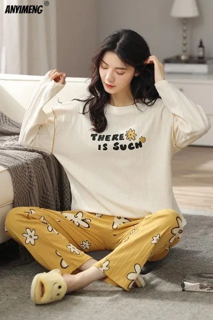 Fashion Pajamas Autumn Winter Homewear Long Pullover Lounge Wear