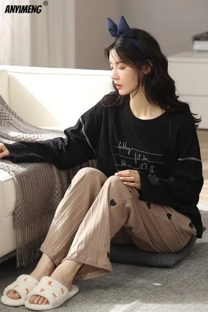 Fashion Pajamas Autumn Winter Homewear Long Pullover Lounge Wear