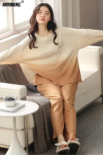 Fashion Pajamas Autumn Winter Homewear Long Pullover Lounge Wear