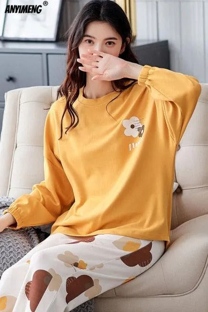 Fashion Pajamas Autumn Winter Homewear Long Pullover Lounge Wear