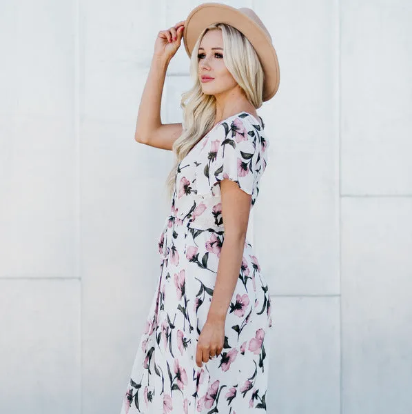 Faux Wrap Maxi Dress: Ivory Floral