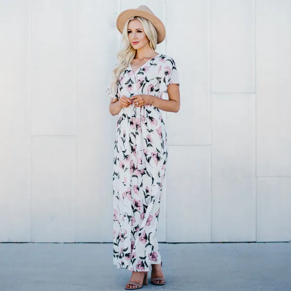 Faux Wrap Maxi Dress: Ivory Floral