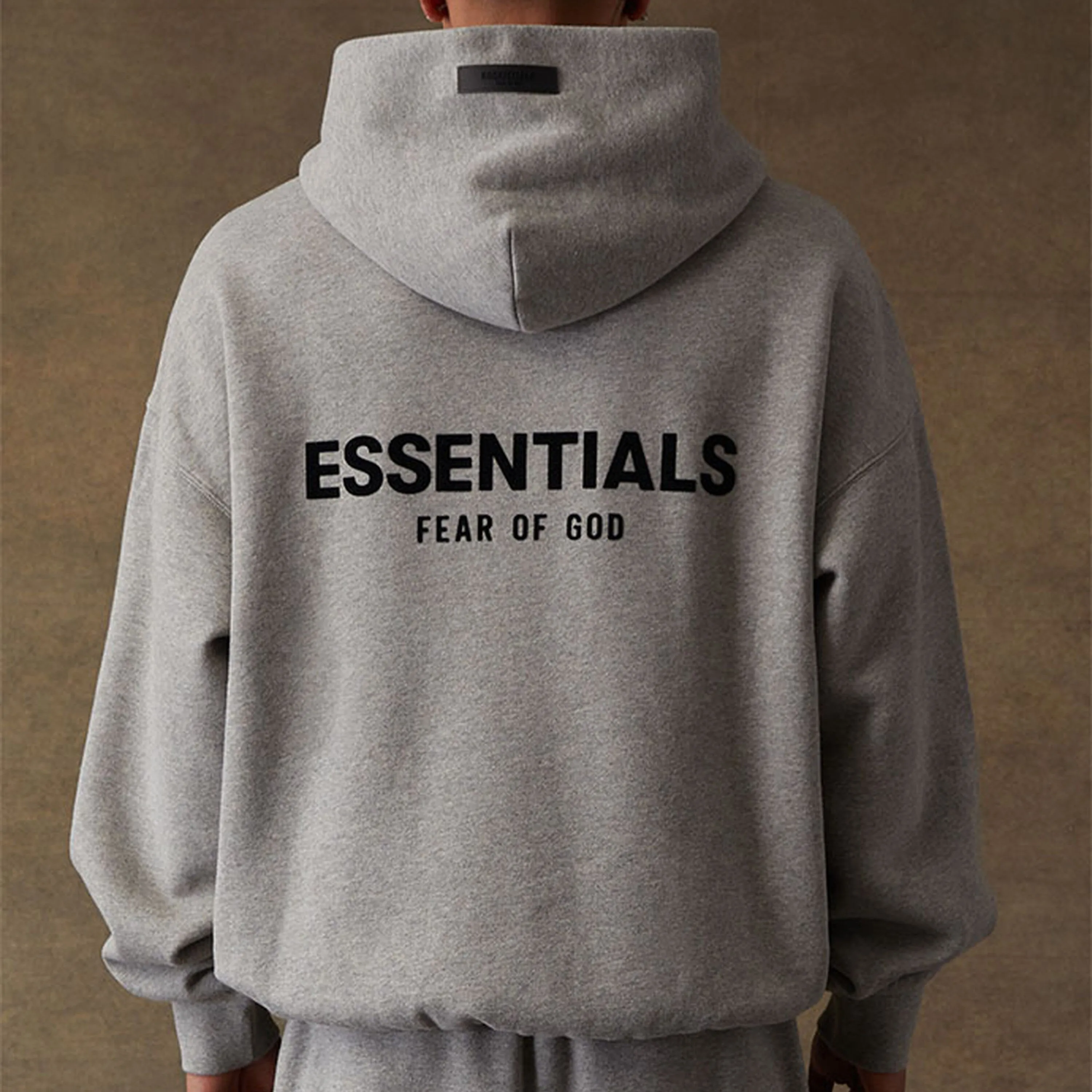 FEAR OF GOD Essentials Felt Logo Hoodie Dark Oatmeal