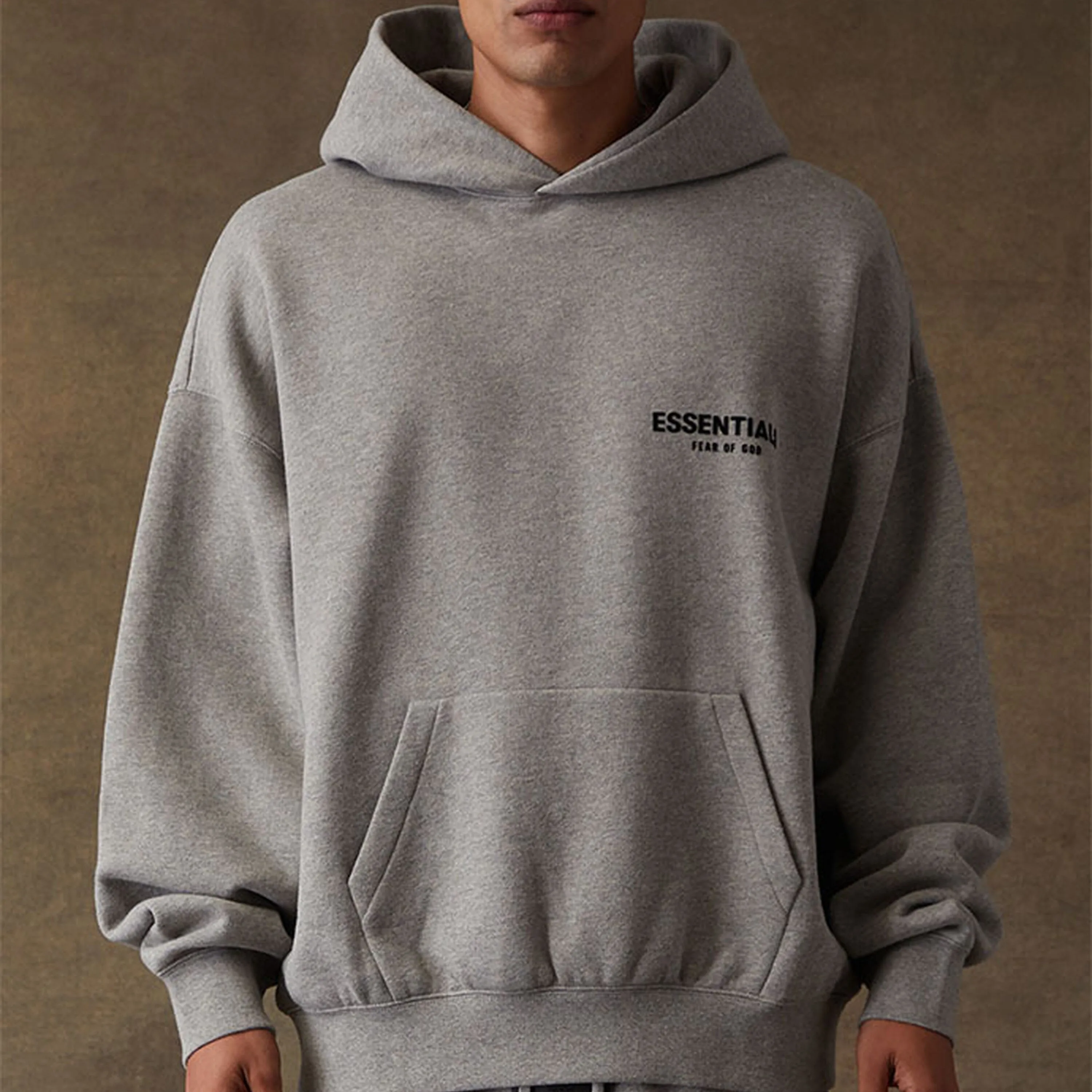 FEAR OF GOD Essentials Felt Logo Hoodie Dark Oatmeal