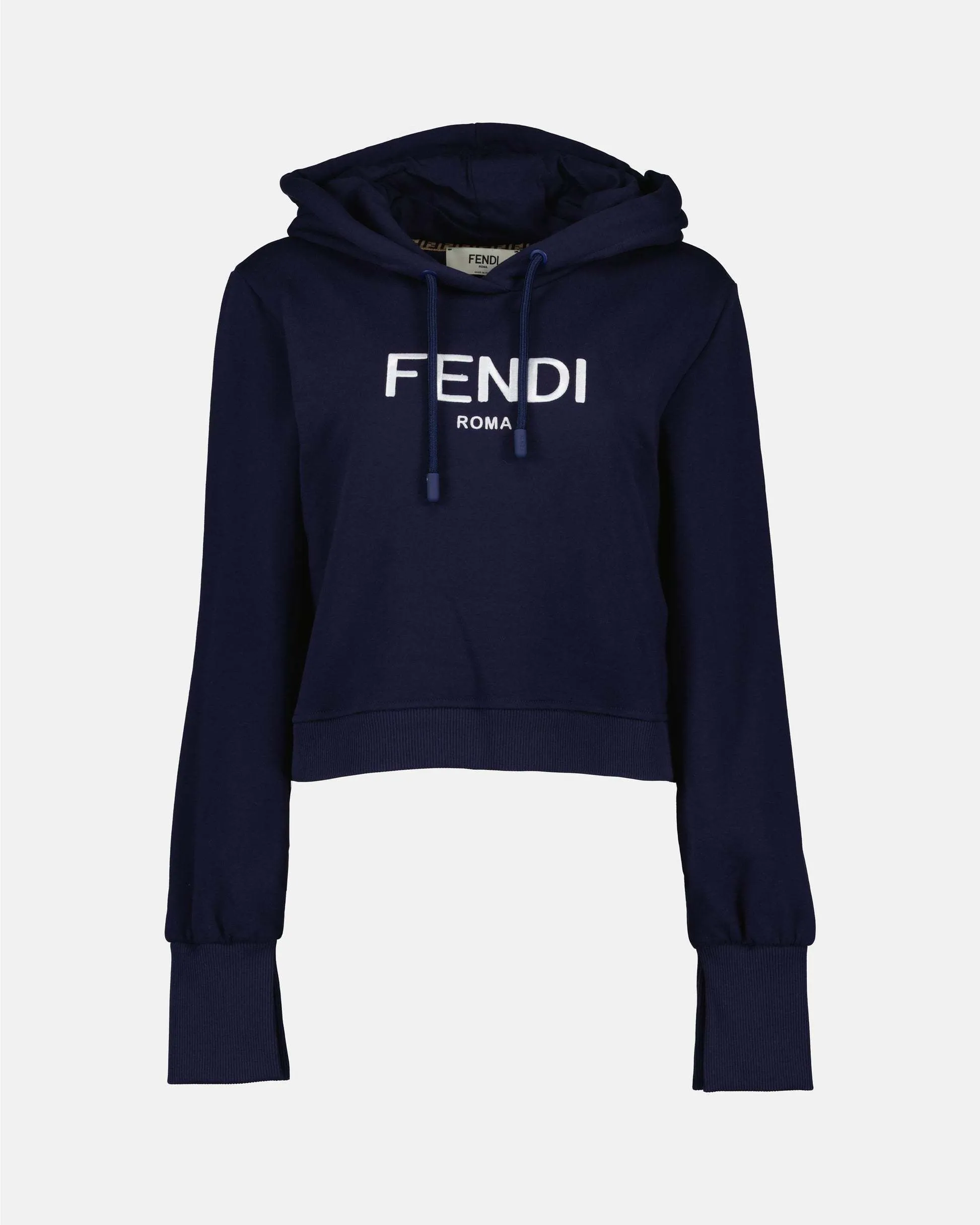 FENDI  |Long Sleeves Cotton Logo Cropped Tops Hoodies & Sweatshirts