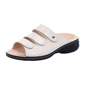 Finn Comfort Hellas Women's Slides - Beige Champagne Nuvola, Comfortable Leather Sandals with Removable Insoles