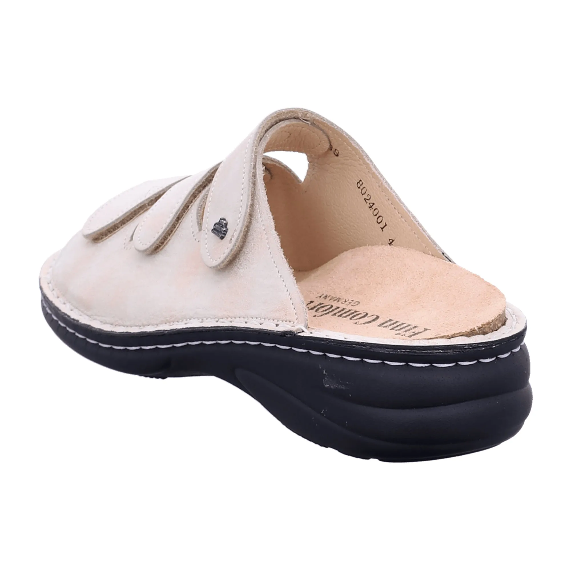 Finn Comfort Hellas Women's Slides - Beige Champagne Nuvola, Comfortable Leather Sandals with Removable Insoles