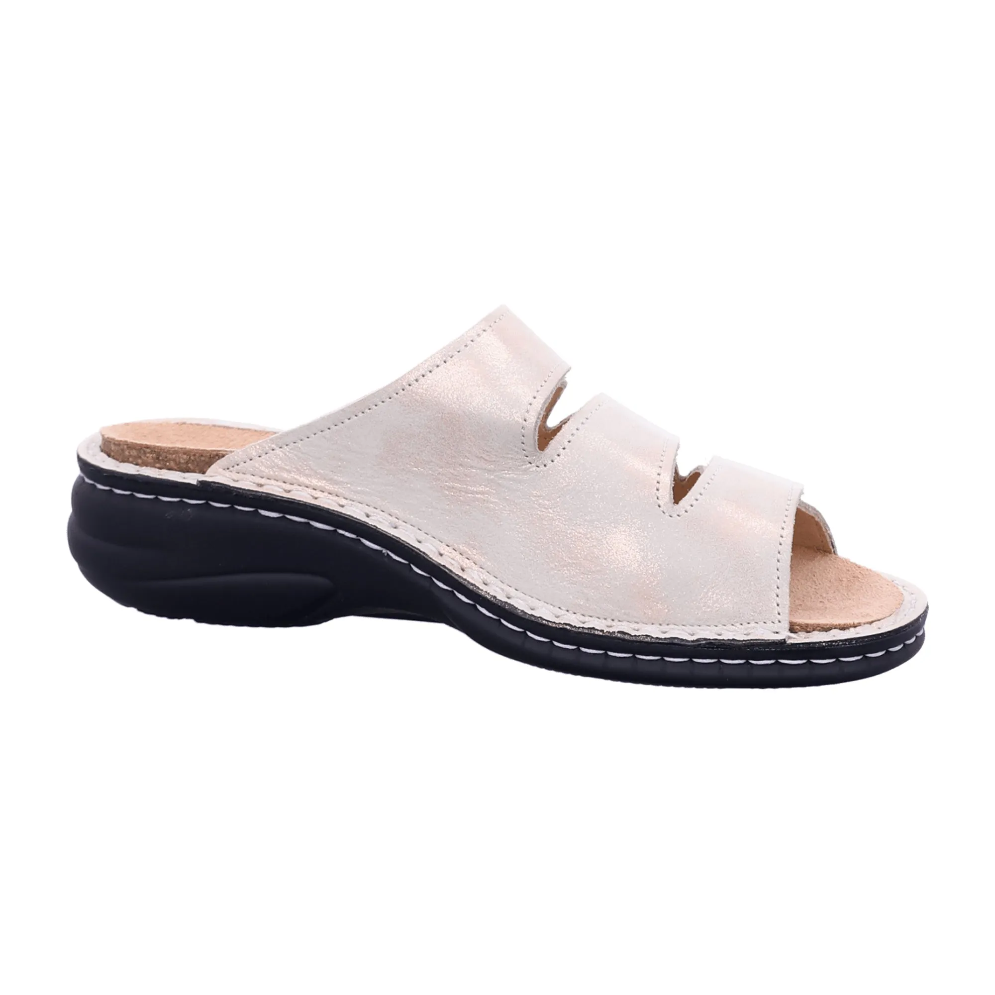 Finn Comfort Hellas Women's Slides - Beige Champagne Nuvola, Comfortable Leather Sandals with Removable Insoles