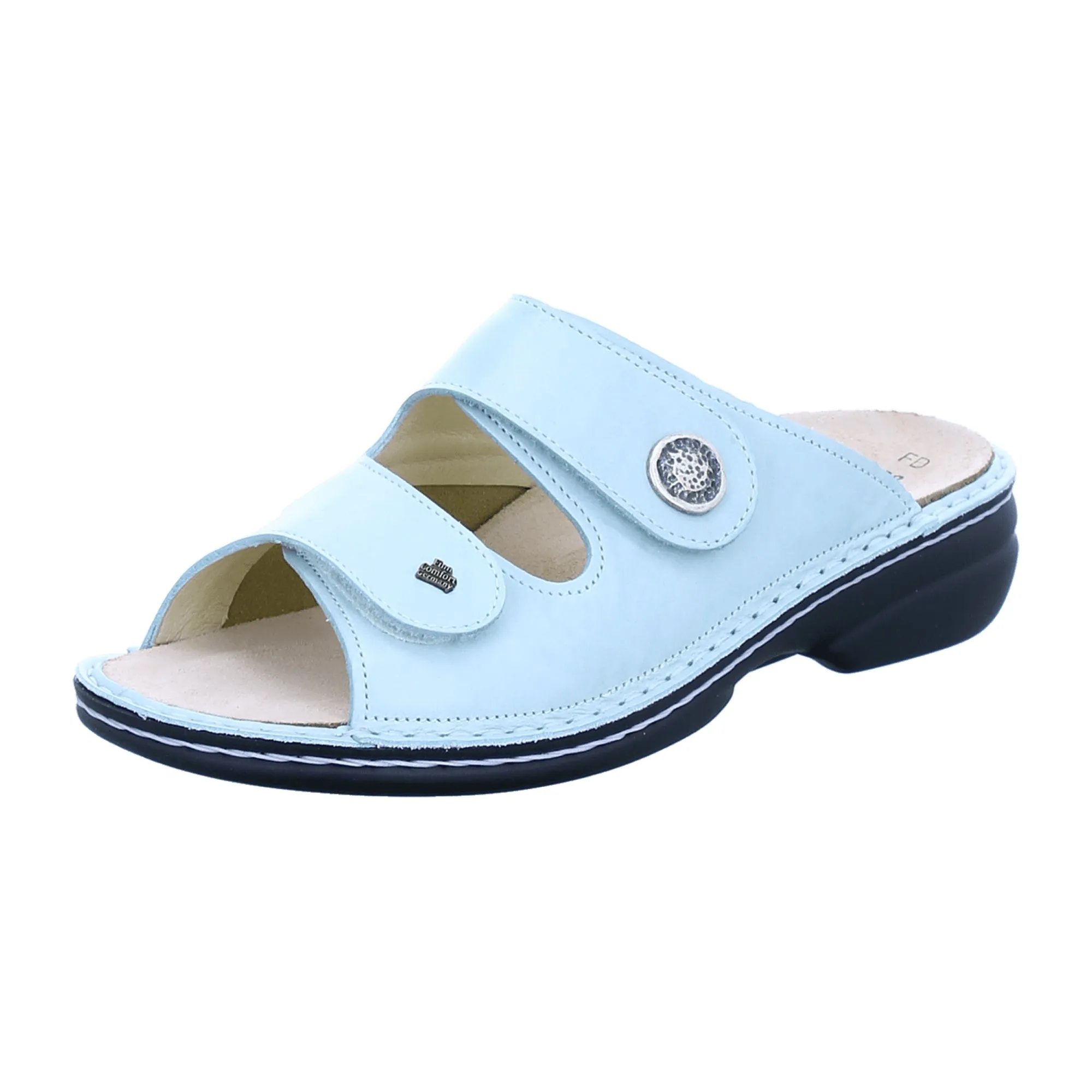 Finn Comfort Zeno Women's Slides - Mint/Icegreen, Comfortable Green Leather Sandals with Adjustable Straps