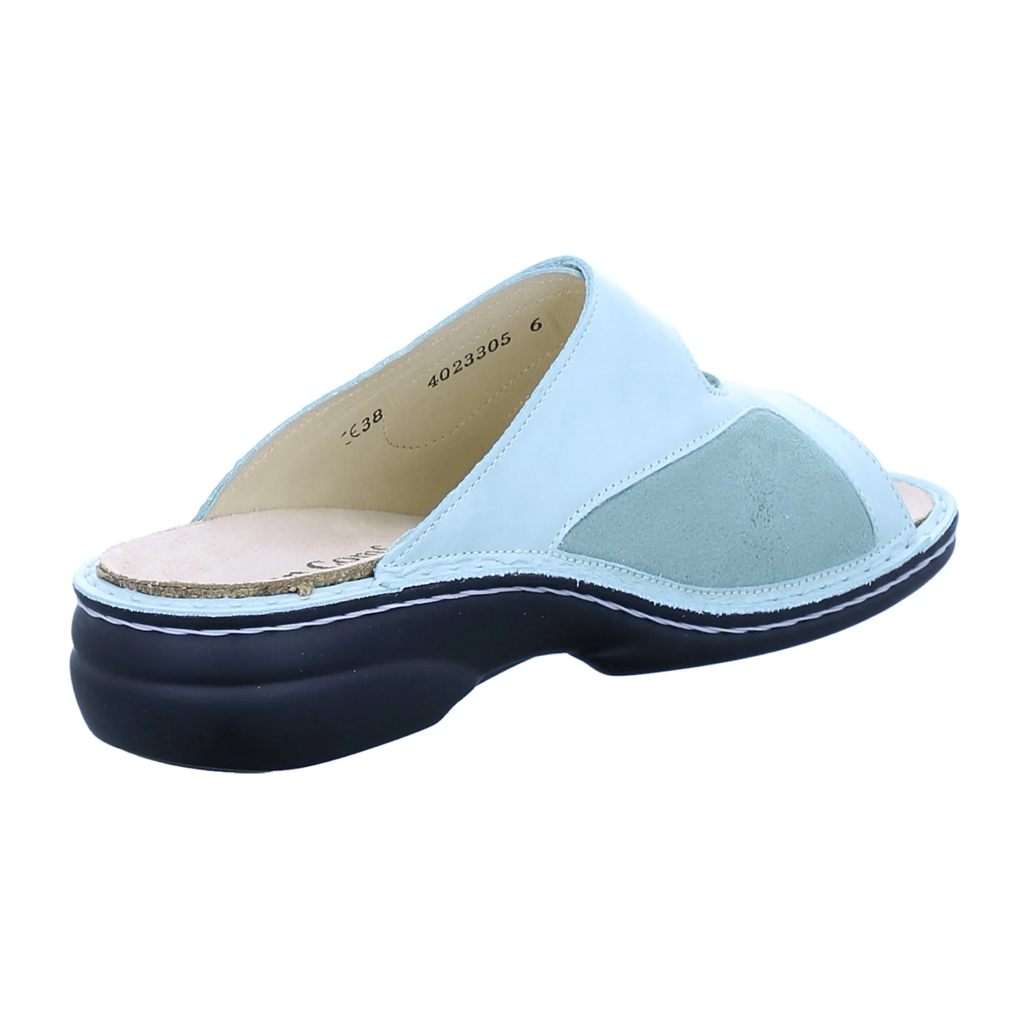 Finn Comfort Zeno Women's Slides - Mint/Icegreen, Comfortable Green Leather Sandals with Adjustable Straps