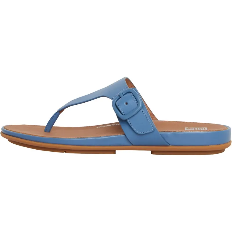 FitFlop Womens Gracie Rubber-Buckle Leather Sandals Sail Blue