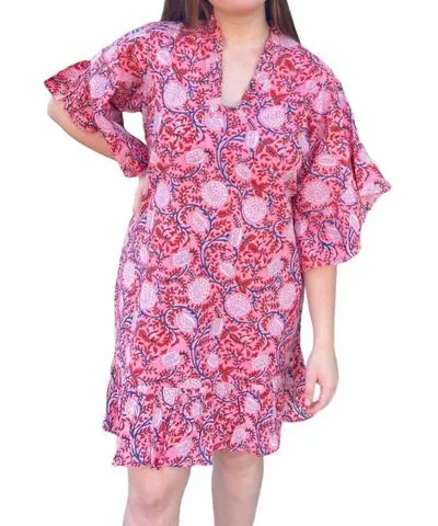 Fitzroy & Willa Rosara Garden Mini Dress In Pink/red