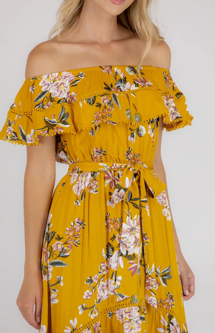 Floral Off the Shoulder Dress with Trim Details (SDR707B)