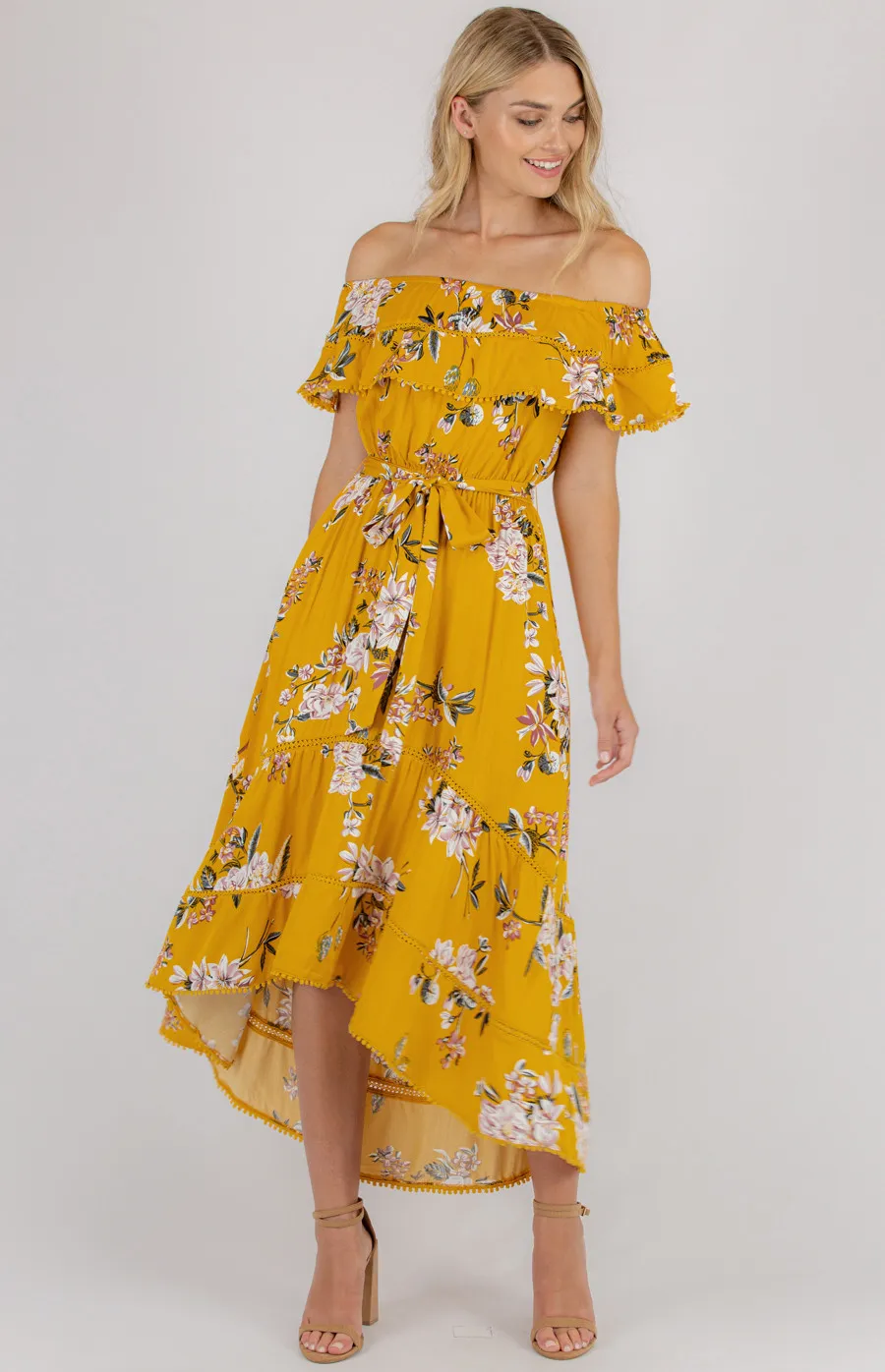 Floral Off the Shoulder Dress with Trim Details (SDR707B)