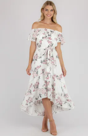 Floral Off the Shoulder Dress with Trim Details (SDR707B)