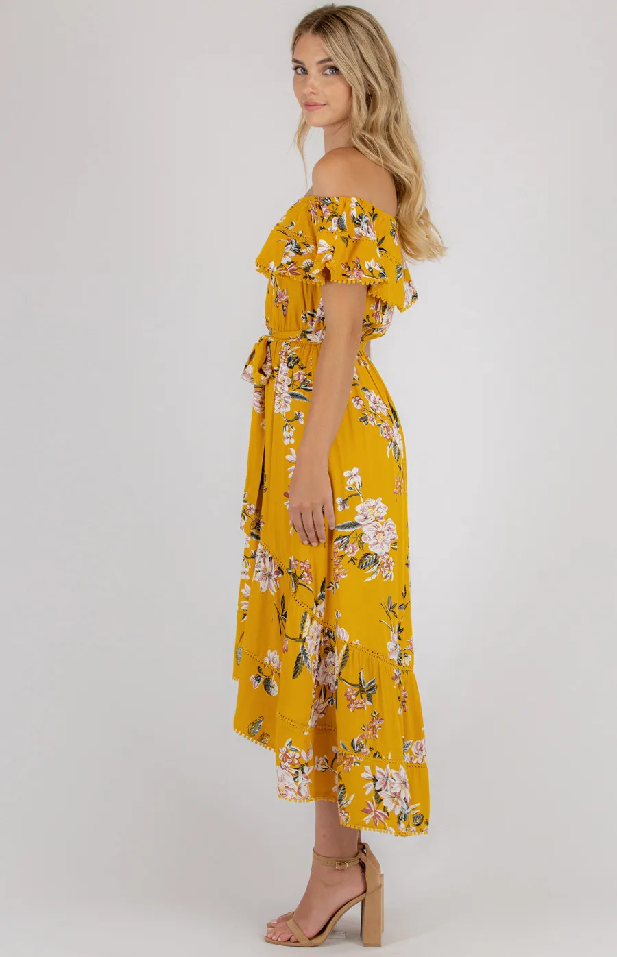 Floral Off the Shoulder Dress with Trim Details (SDR707B)