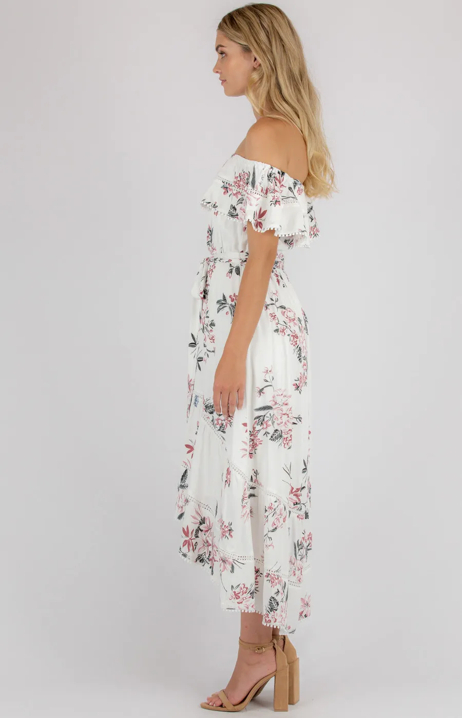 Floral Off the Shoulder Dress with Trim Details (SDR707B)