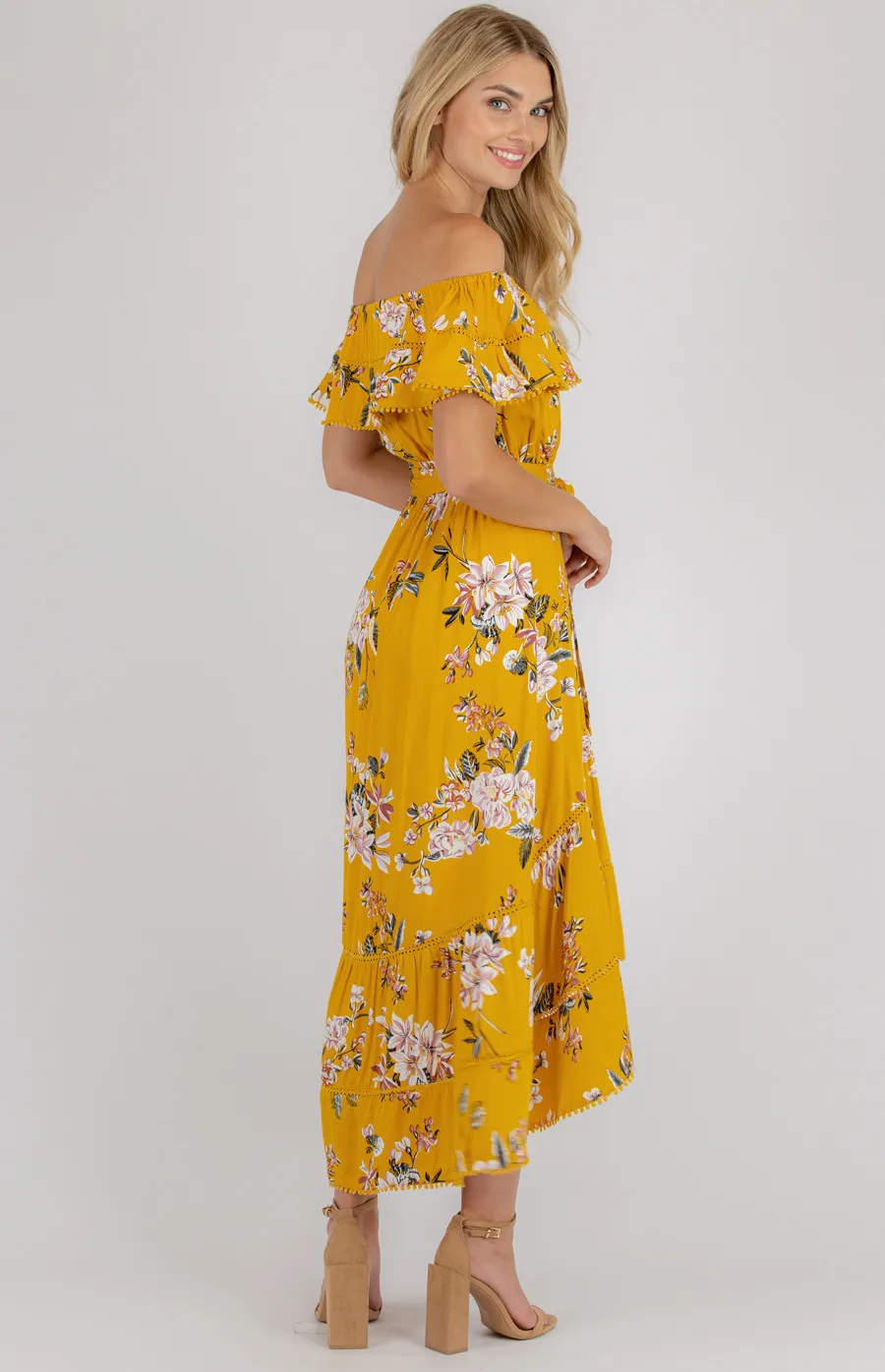 Floral Off the Shoulder Dress with Trim Details (SDR707B)