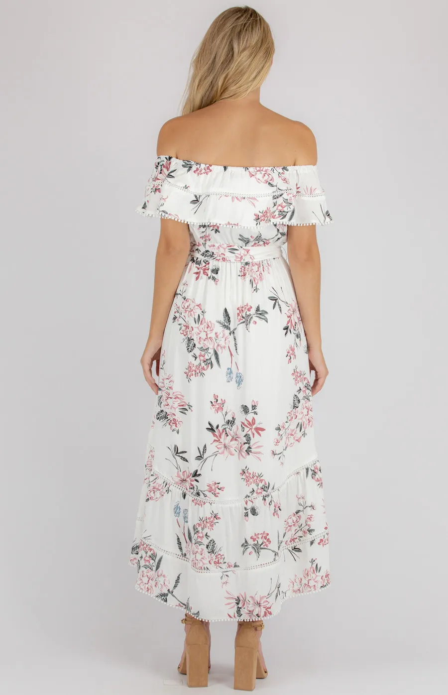 Floral Off the Shoulder Dress with Trim Details (SDR707B)