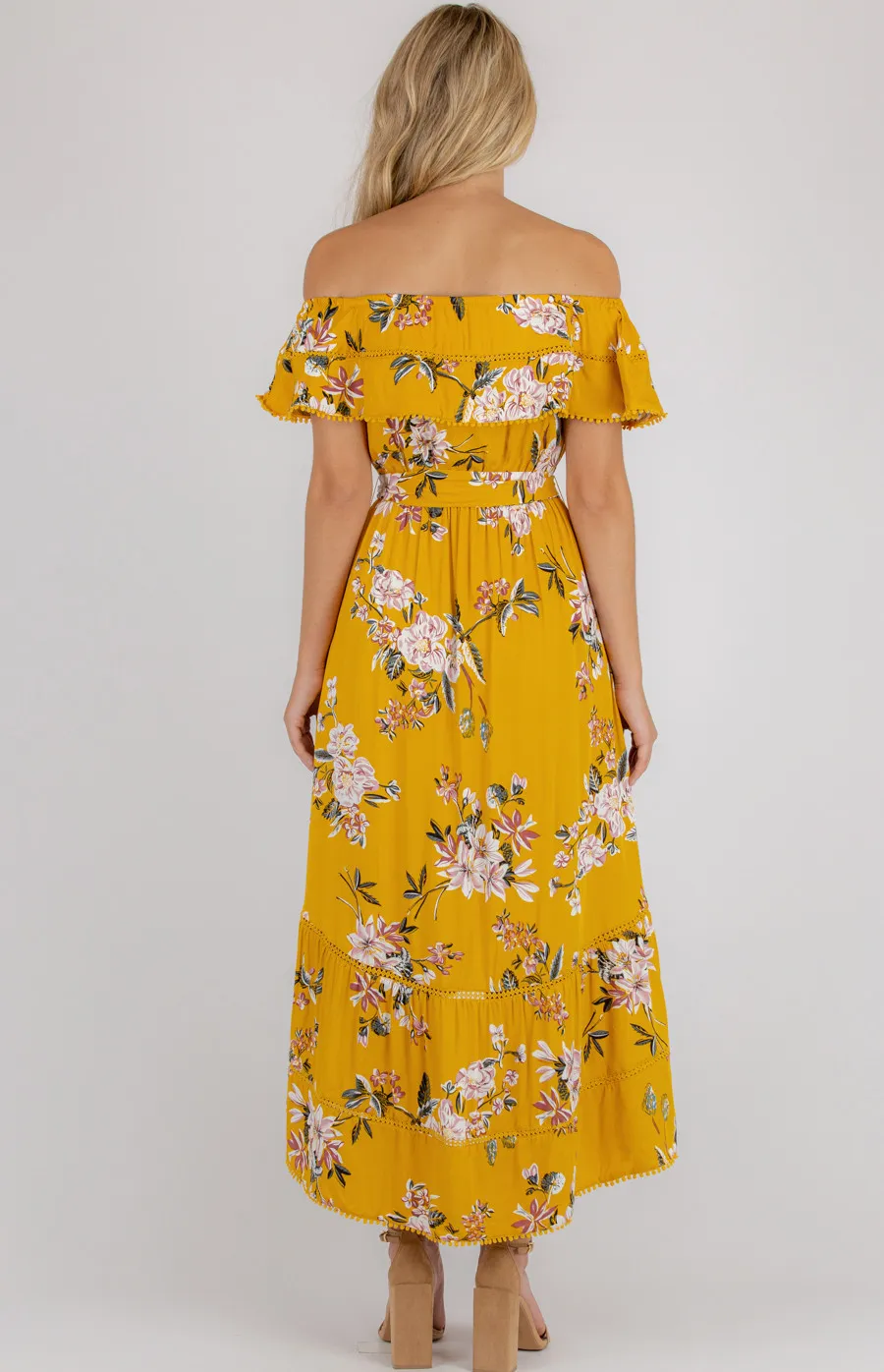 Floral Off the Shoulder Dress with Trim Details (SDR707B)