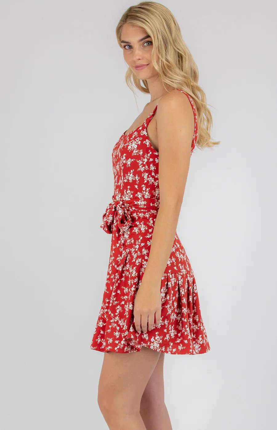 Floral Scoop Neckline Dress with Tie Waist (SDR772B)