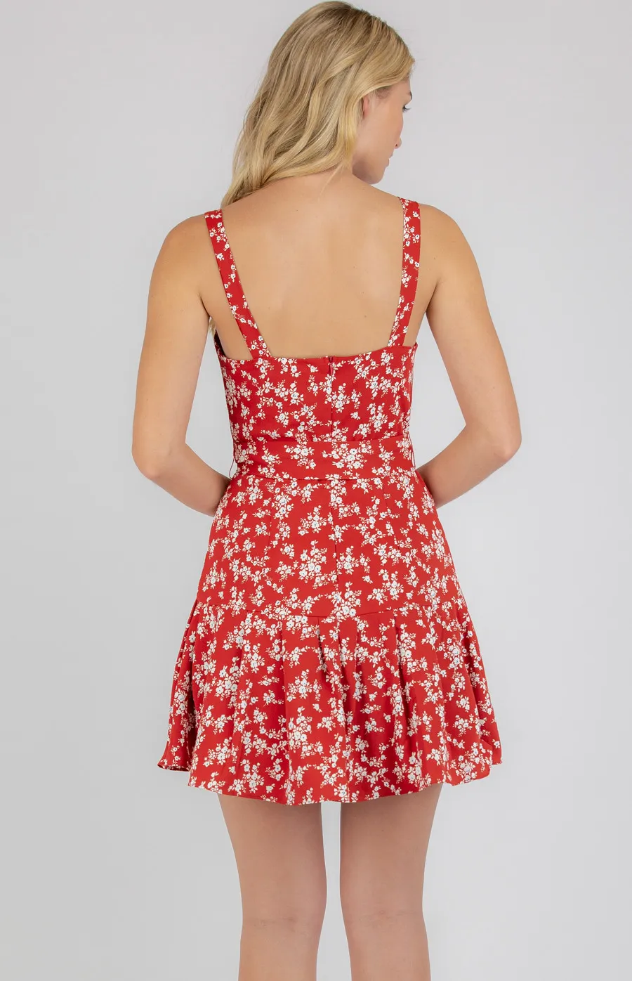 Floral Scoop Neckline Dress with Tie Waist (SDR772B)