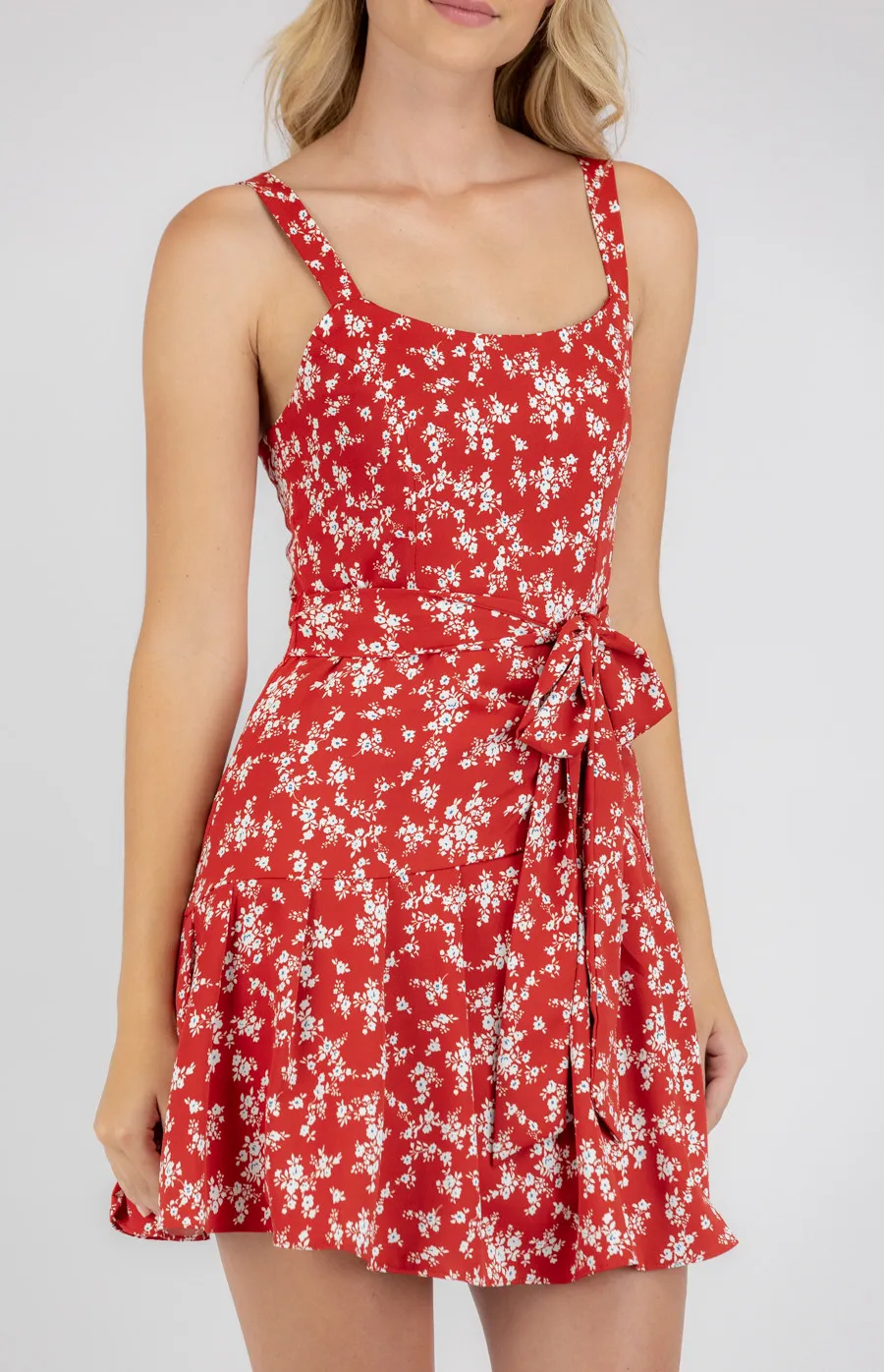 Floral Scoop Neckline Dress with Tie Waist (SDR772B)