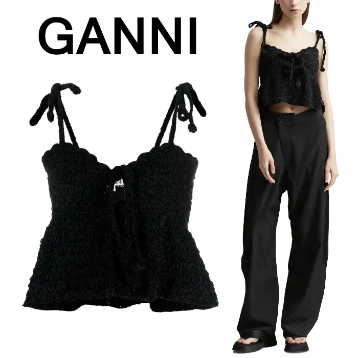 Ganni  |Peplum Plain Logo Cropped Tops Tanks & Camisoles