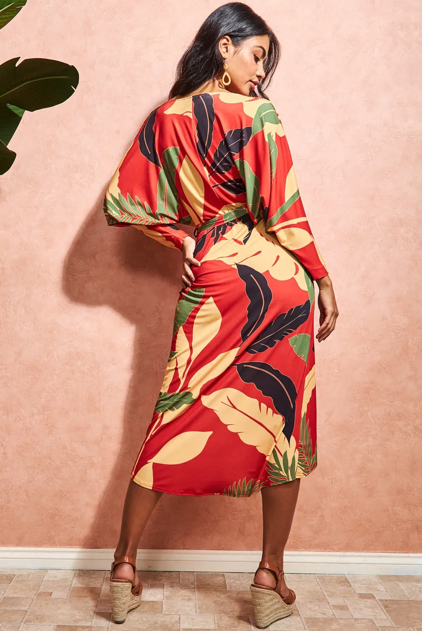 Goddiva Printed Batwing Wrap Midi Dress