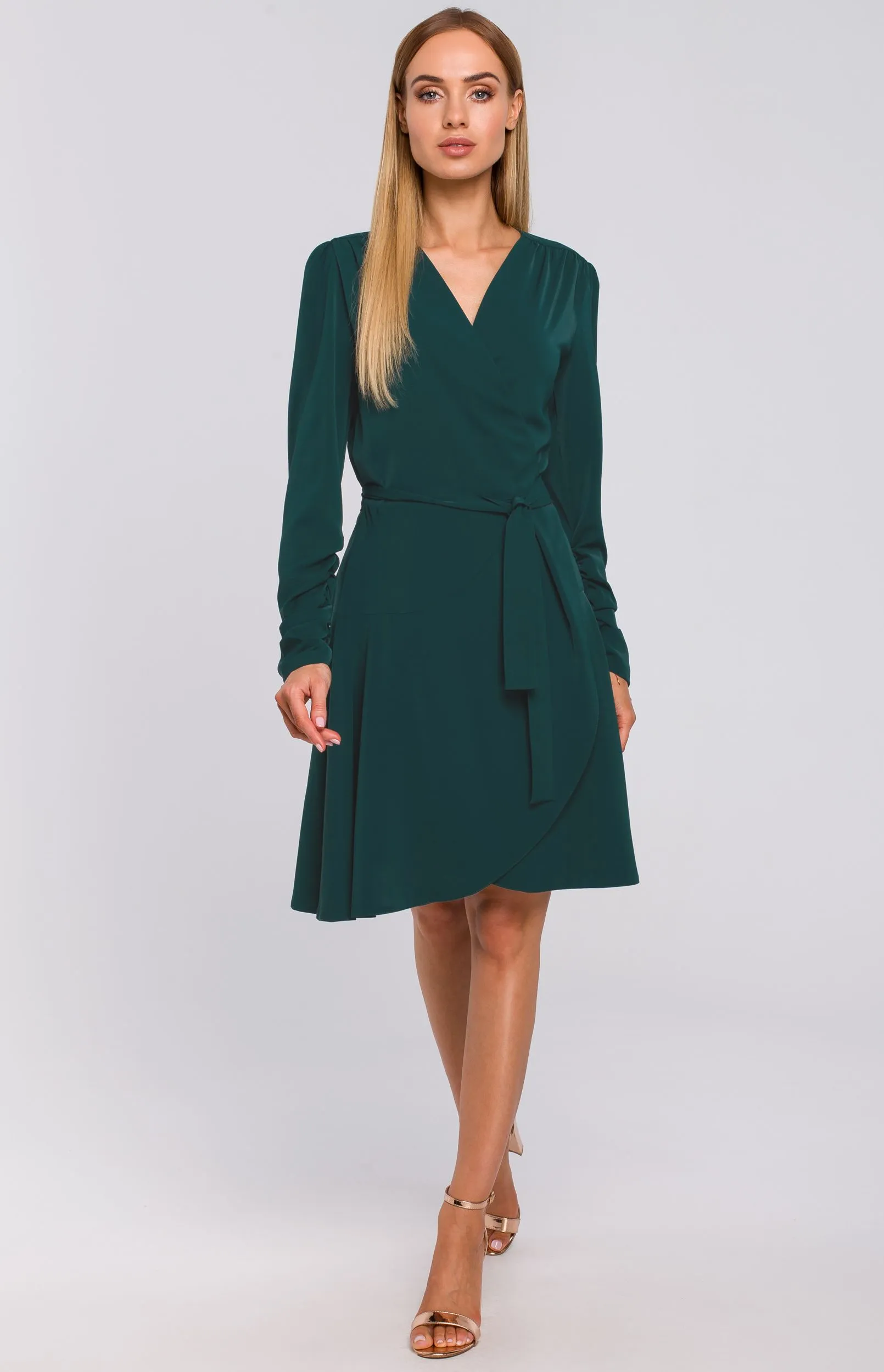 Green flared wrap dress