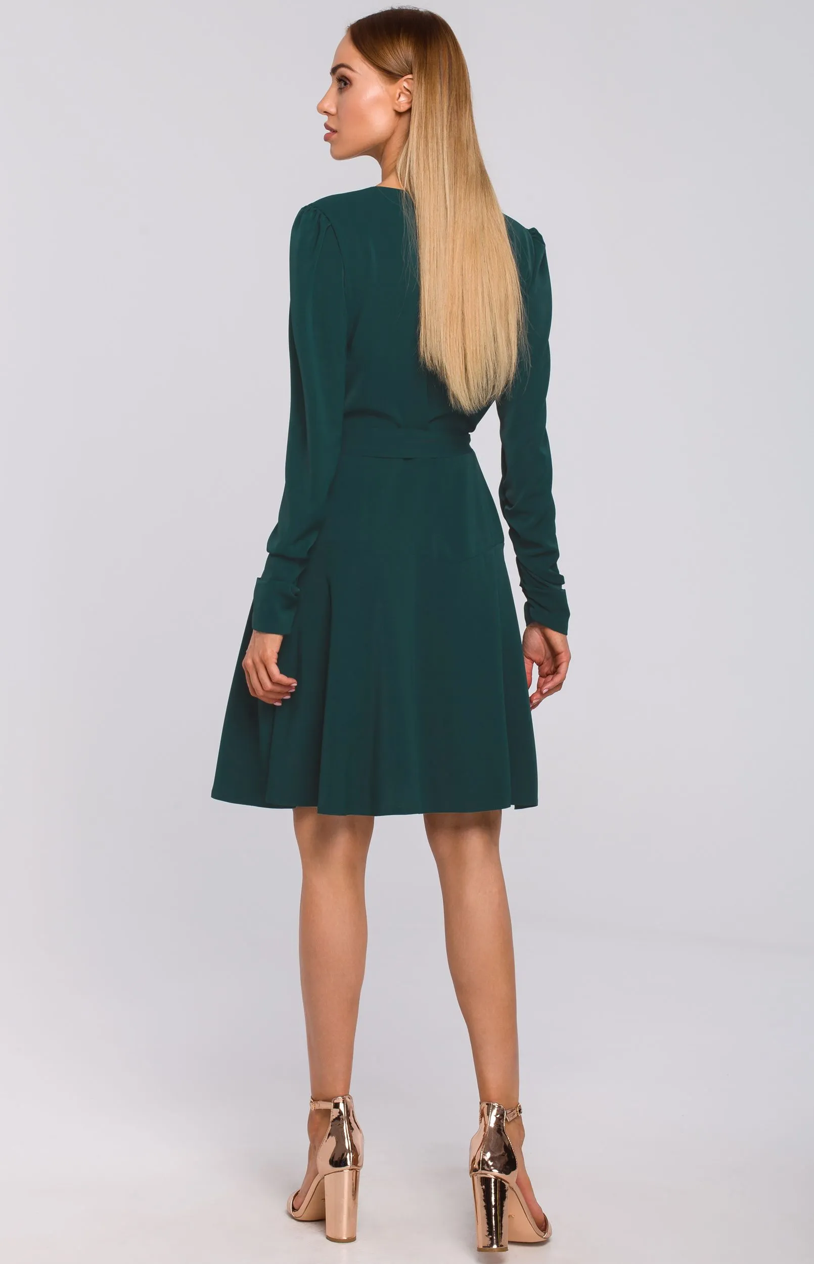 Green flared wrap dress