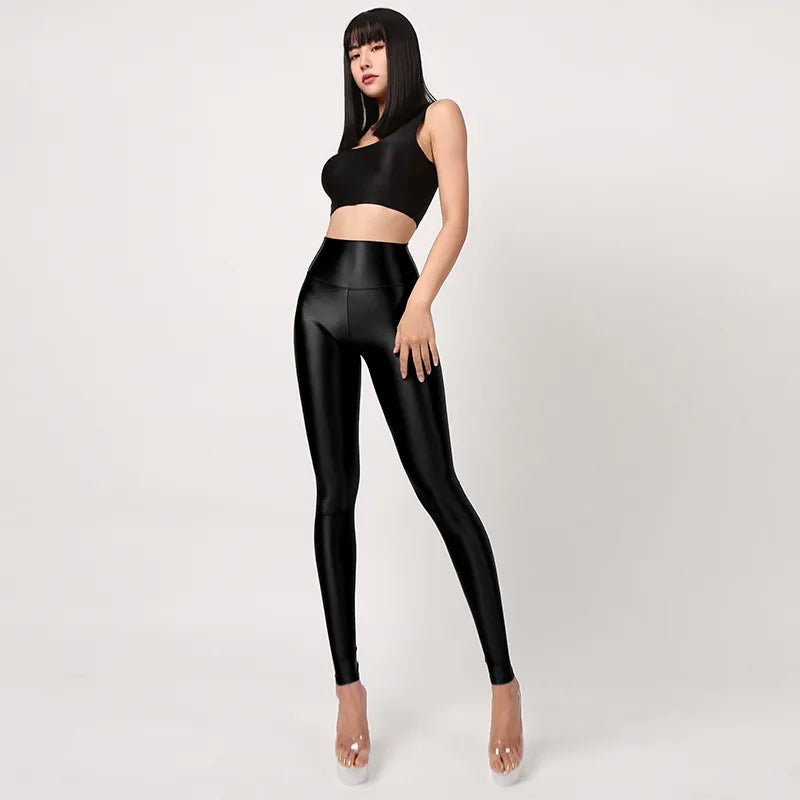 High-Waist Sexy Satin Glossy Leggings - Tight Silk Yoga Leggings