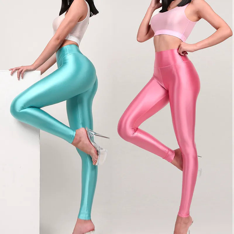 High-Waist Sexy Satin Glossy Leggings - Tight Silk Yoga Leggings