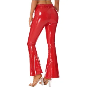 High-Waisted Flared Patent Leather Pants for Ladies