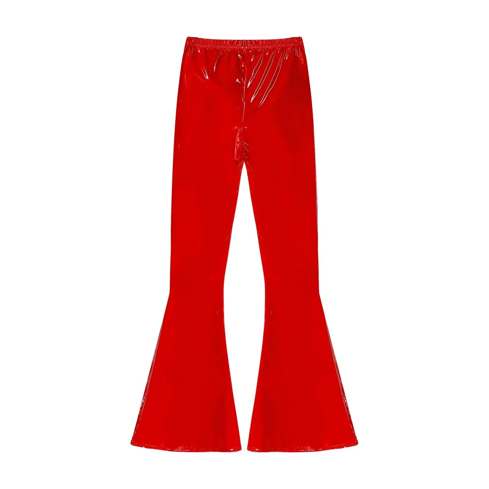 High-Waisted Flared Patent Leather Pants for Ladies