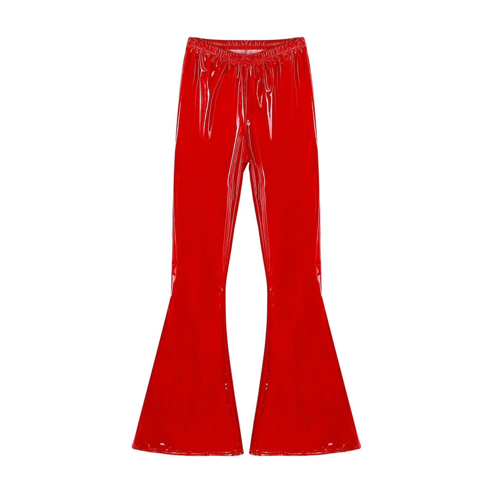 High-Waisted Flared Patent Leather Pants for Ladies